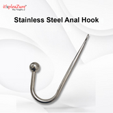 Stainless steel anal hook on a white background with 'it's pleazure' branding.